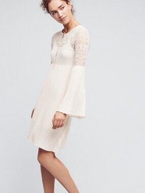 Anthropologie FLOREAT Serena Bell Sleeve Dress Ivory